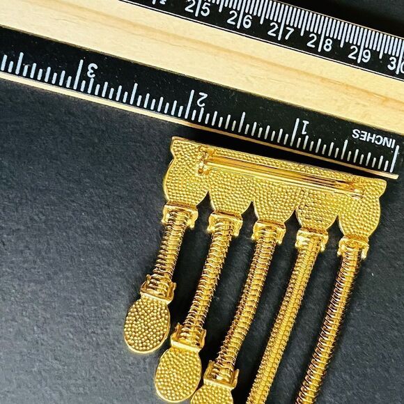 Vintage Huge Dangle Brooch Black Rusty Red Cabochon Stones Gold Tone OOAK 4241 - Picture 10 of 12